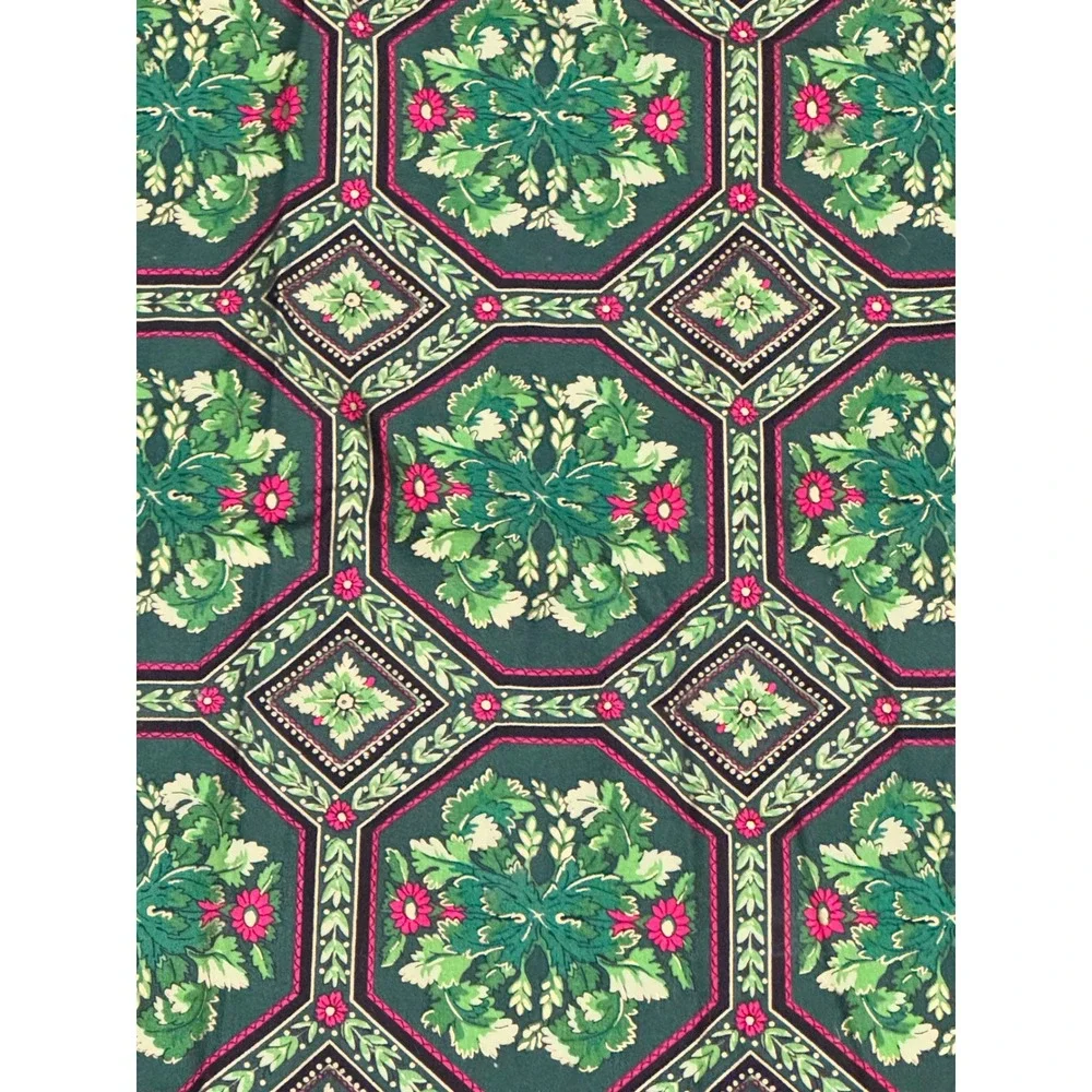 Vintage Green‎ Floral Christmas Tablecloth Rectangular 59x83 Metallic Gold Red